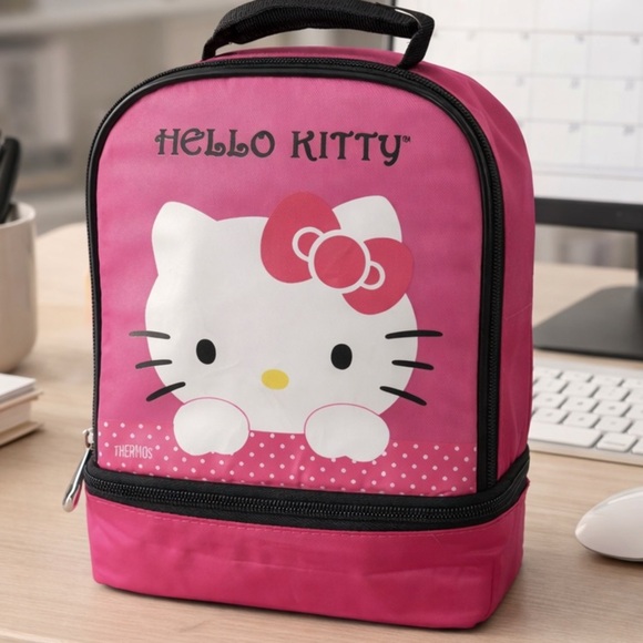 Hello Kitty Handbags - Hello Kitty Insulated Lunch Bag Pink Thermos Sanrio Kawaii Lunchbox | Kids Bento